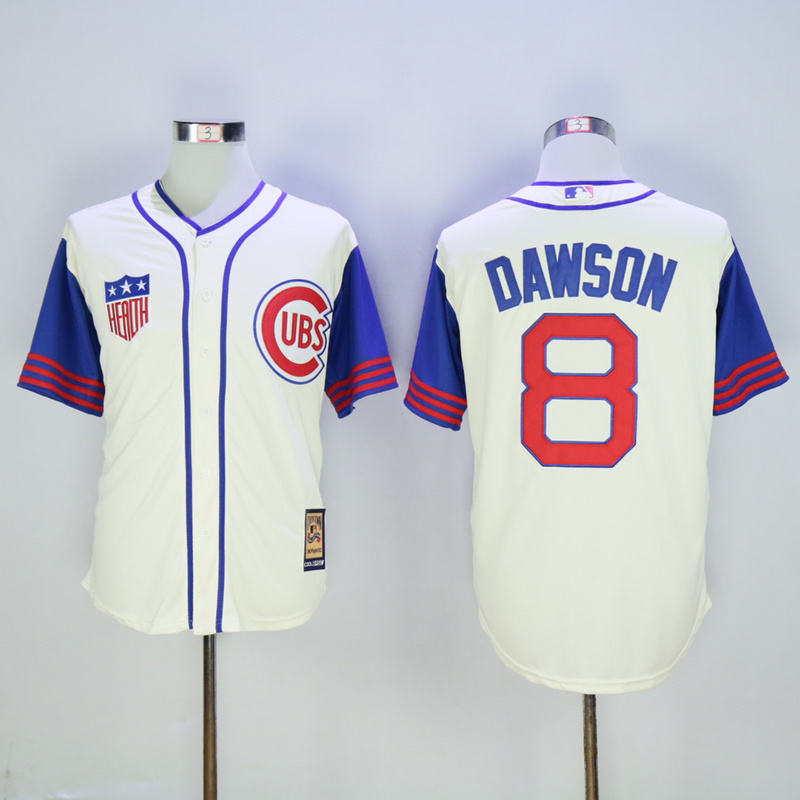 Men Chicago Cubs #8 Dawson Cream Throwback 1942 MLB Jerseys